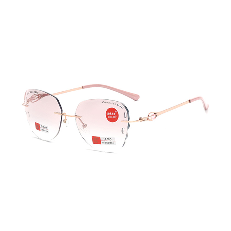 Rimless Metal Anti Blue Light Diamonds Reading Glasses Women