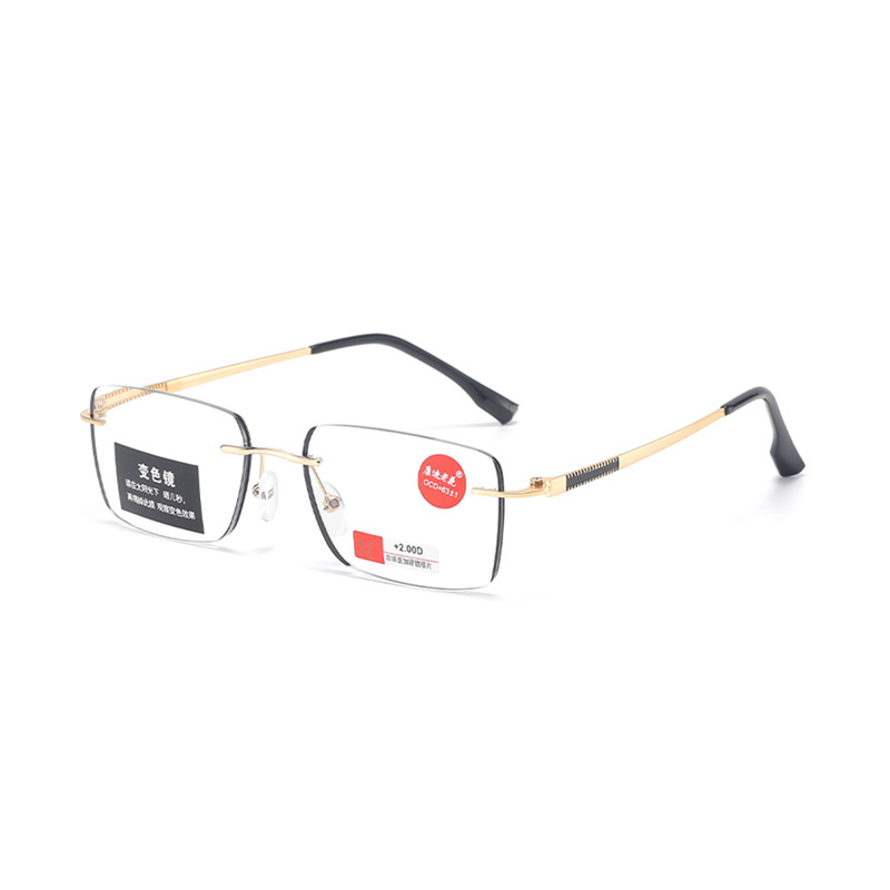 Rimless Metal Photochromic Anti Blue Light Fashion Reading Glasses Men