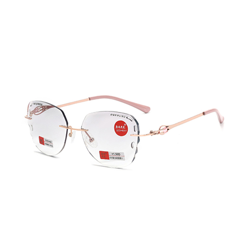 Rimless Metal Anti Blue Light Diamonds Reading Glasses Women