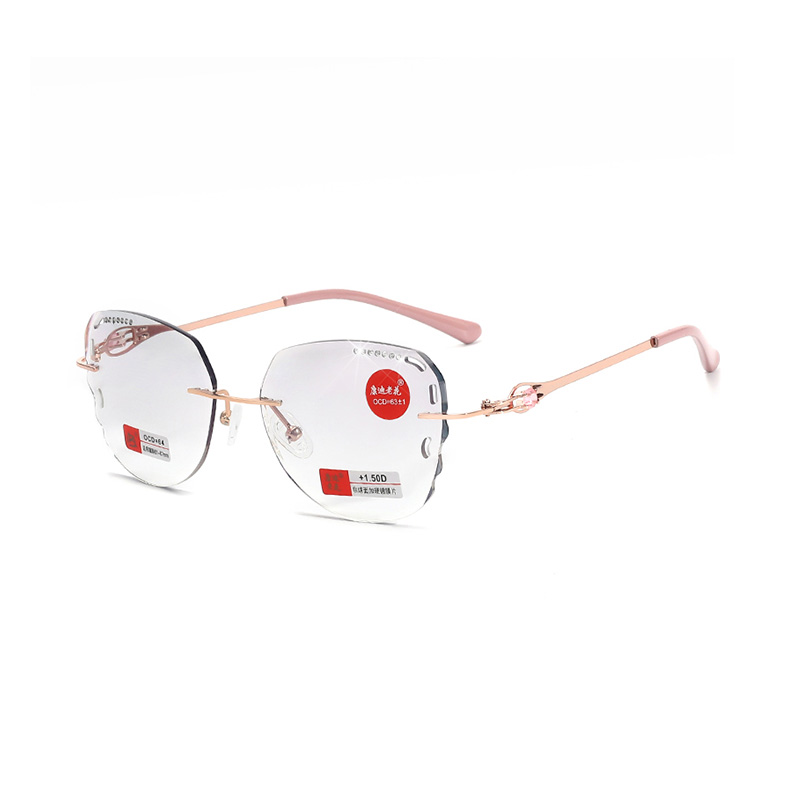 Rimless Metal Anti Blue Light Diamonds Reading Glasses Women